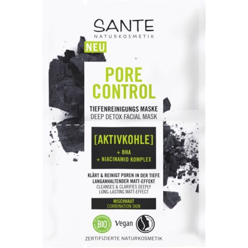 БИО-Маска PORE CONTROL для глубокой очистки лица с активированным углем и BHA-кислотой, 2*4мл 